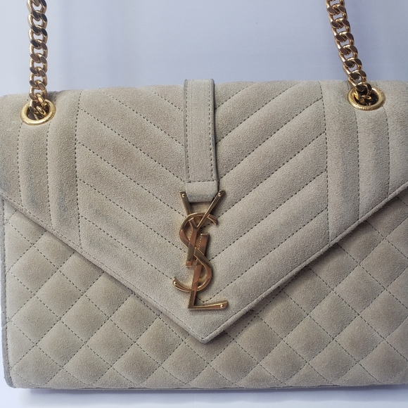 YSL Tan Suede Medium Envelope Chain Shoulder Bag - Saint Laurent - Picture 3 of 11